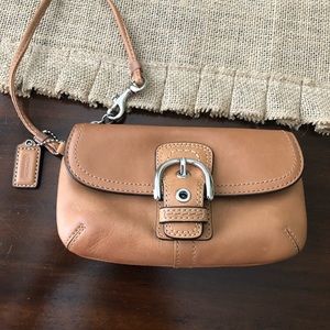 Coach Tan Leather Wristlet Clutch